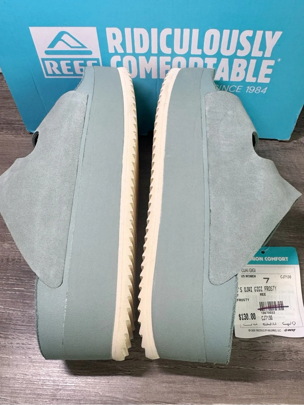 Reef Ojai Gigi Platform Frosty Sage Green Slide Sandals size 7 $130 NWT